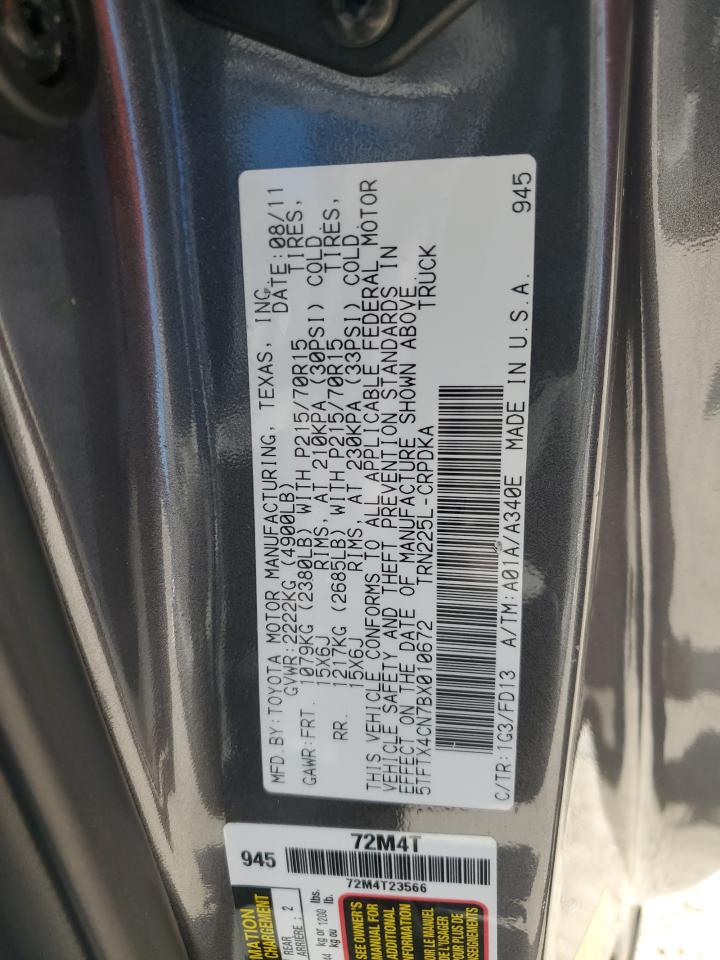 2011 Toyota Tacoma Access Cab VIN: 5TFTX4CN7BX010672 Lot: 81860135