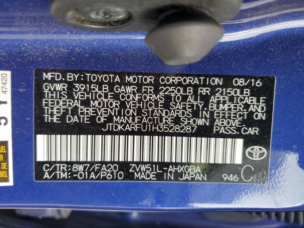 2017 Toyota Prius VIN: JTDKARFU1H3528287 Lot: 82169785
