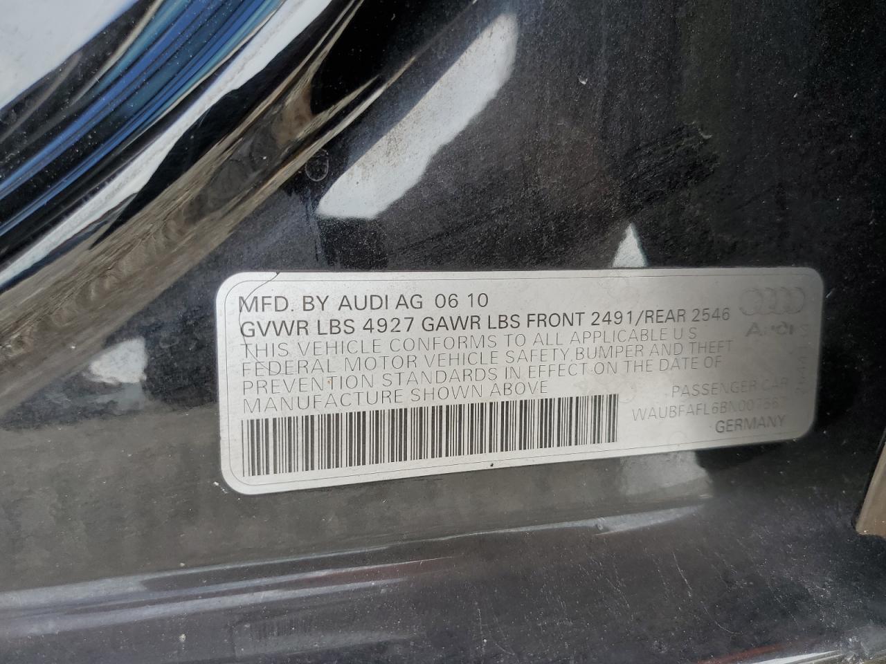 2011 Audi A4 Premium VIN: WAUBFAFL6BN007567 Lot: 81135925