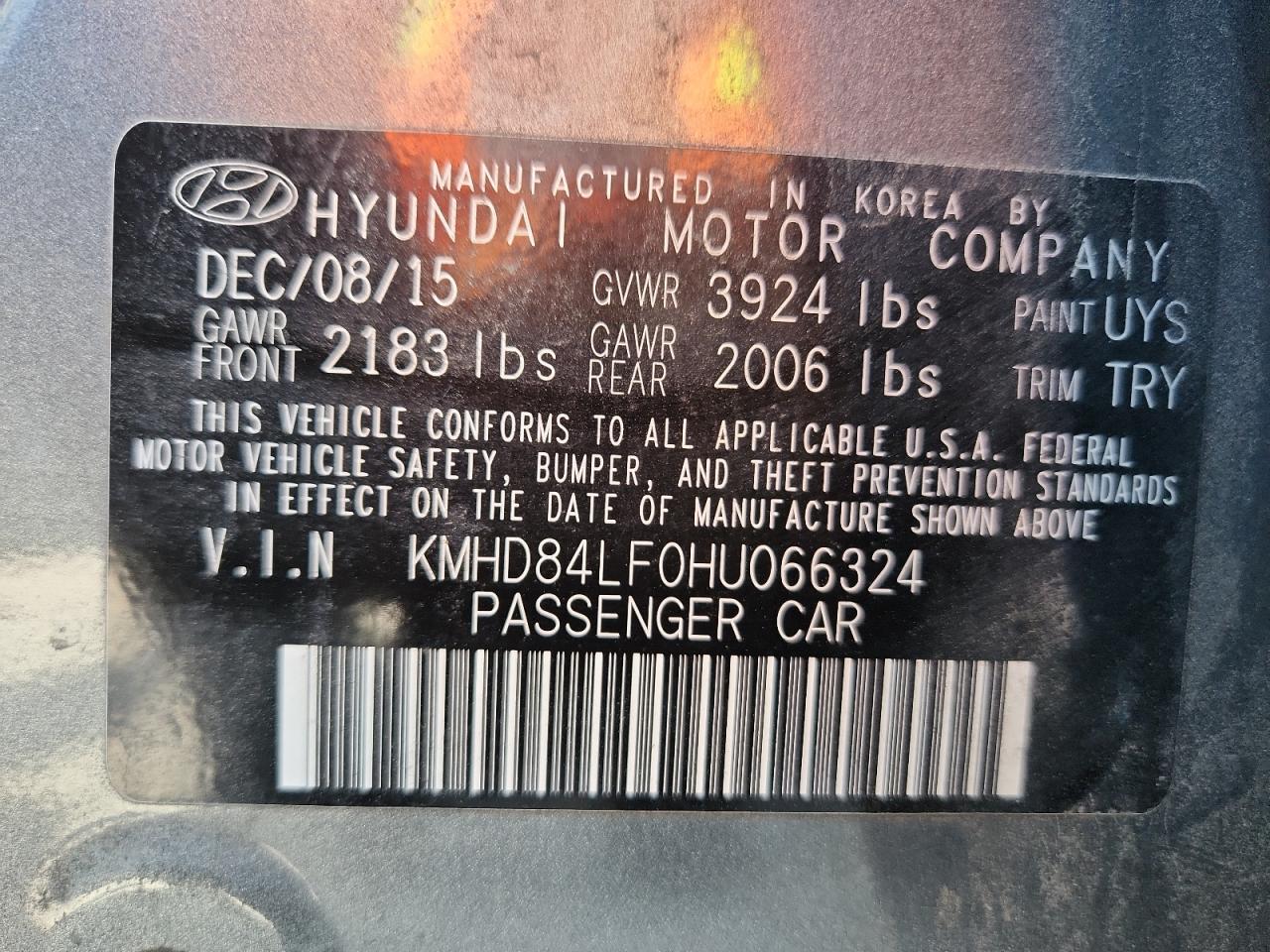 2017 Hyundai Elantra Se VIN: KMHD84LF0HU066324 Lot: 80102695