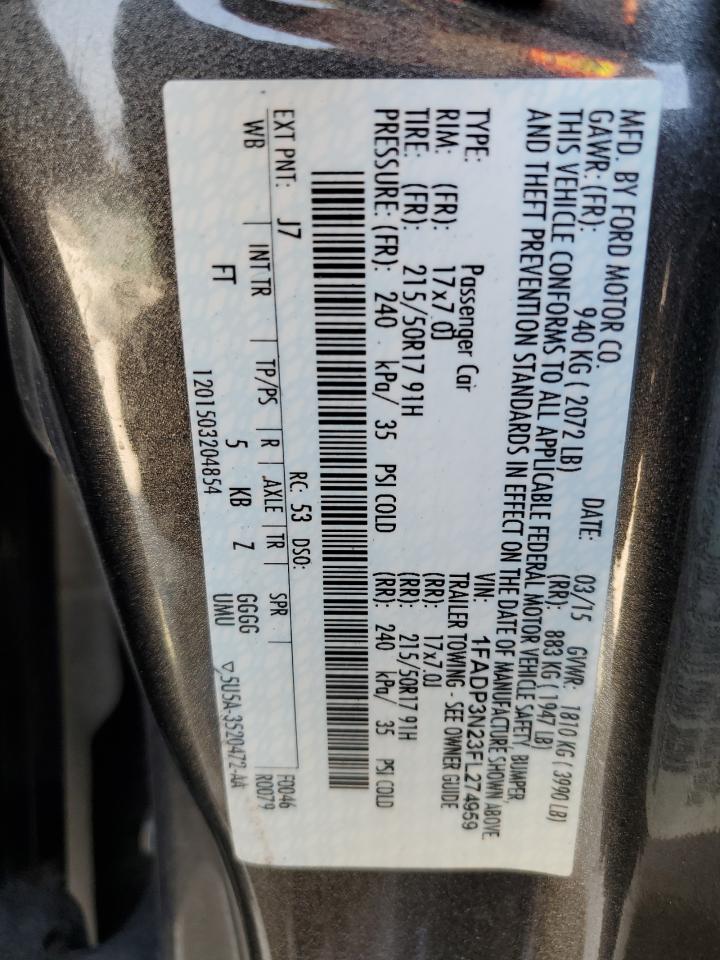 2015 Ford Focus Titanium VIN: 1FADP3N23FL274959 Lot: 71277115