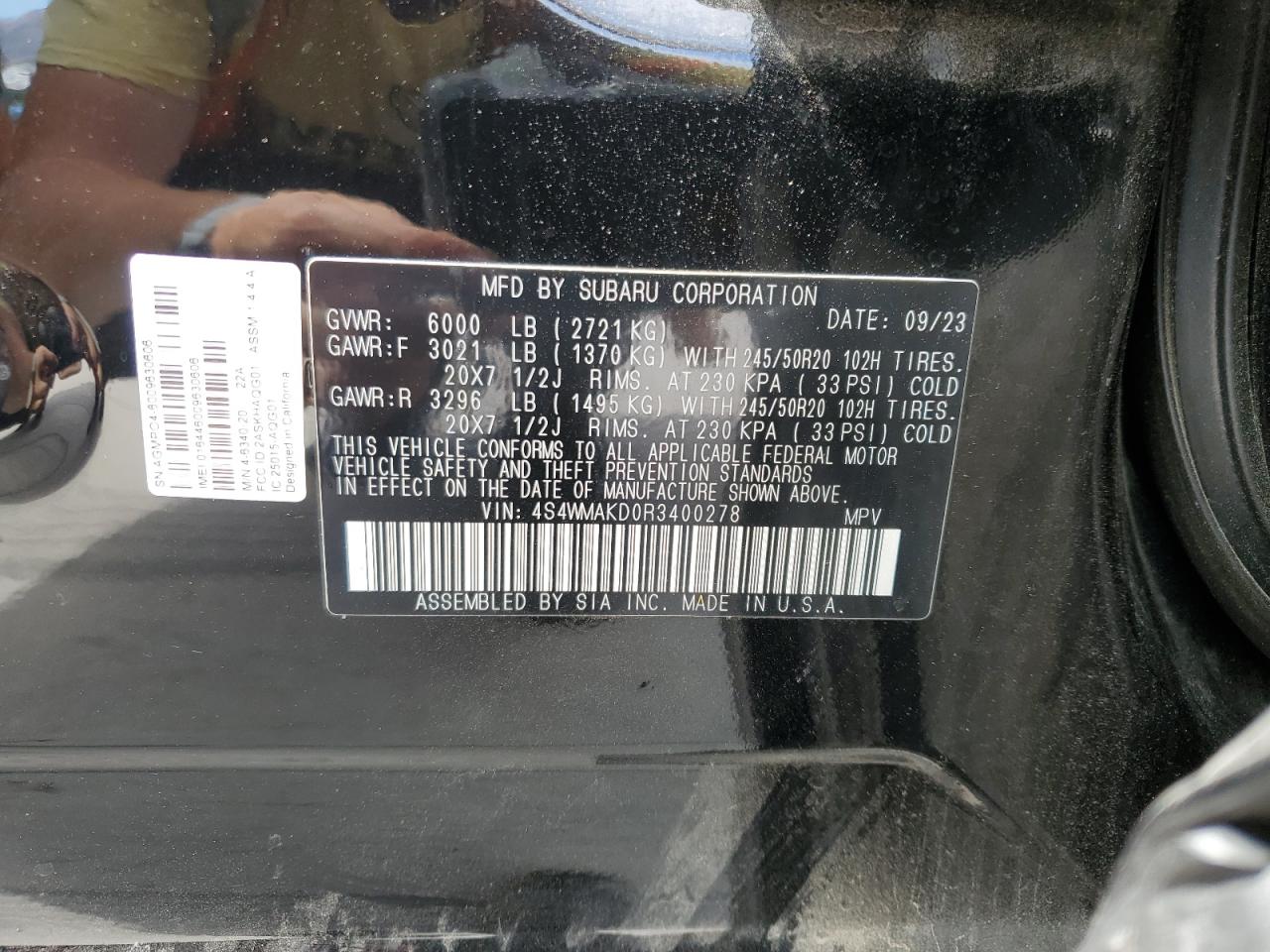 2024 Subaru Ascent Onyx Edition VIN: 4S4WMAKD0R3400278 Lot: 71249735