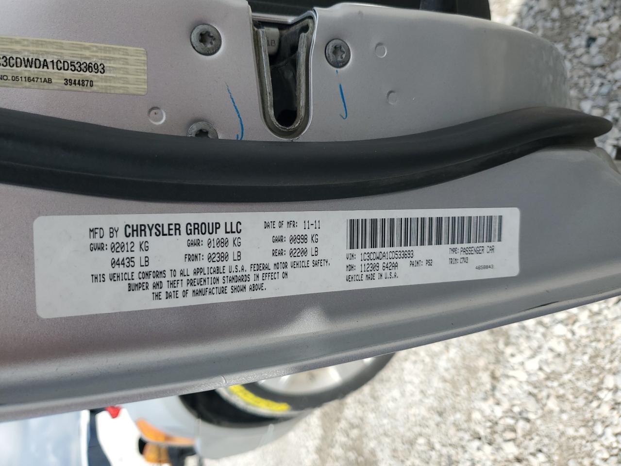 2012 Dodge Caliber Sxt VIN: 1C3CDWDA1CD533693 Lot: 83780585