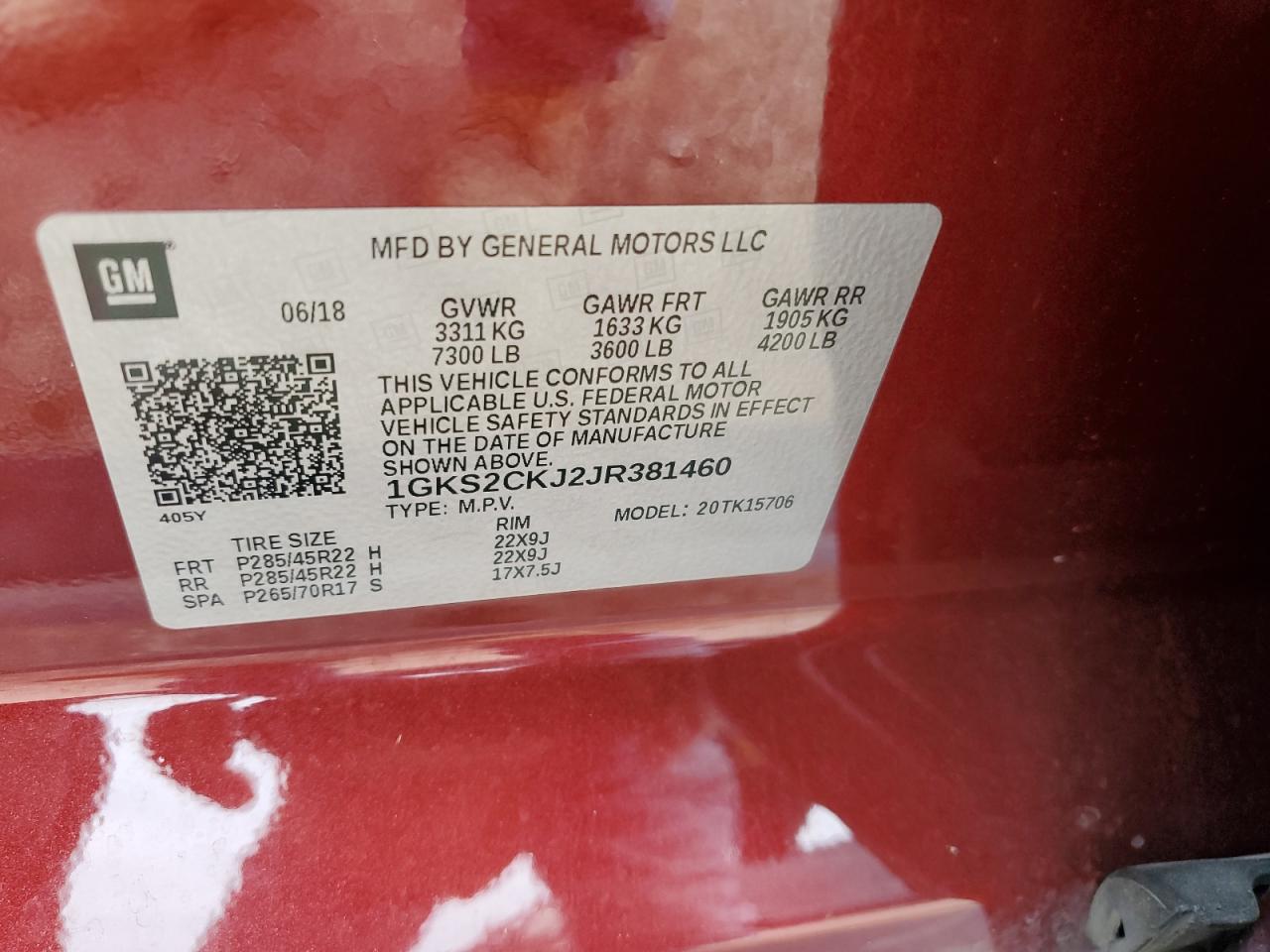 2018 GMC Yukon Denali VIN: 1GKS2CKJ2JR381460 Lot: 70903235