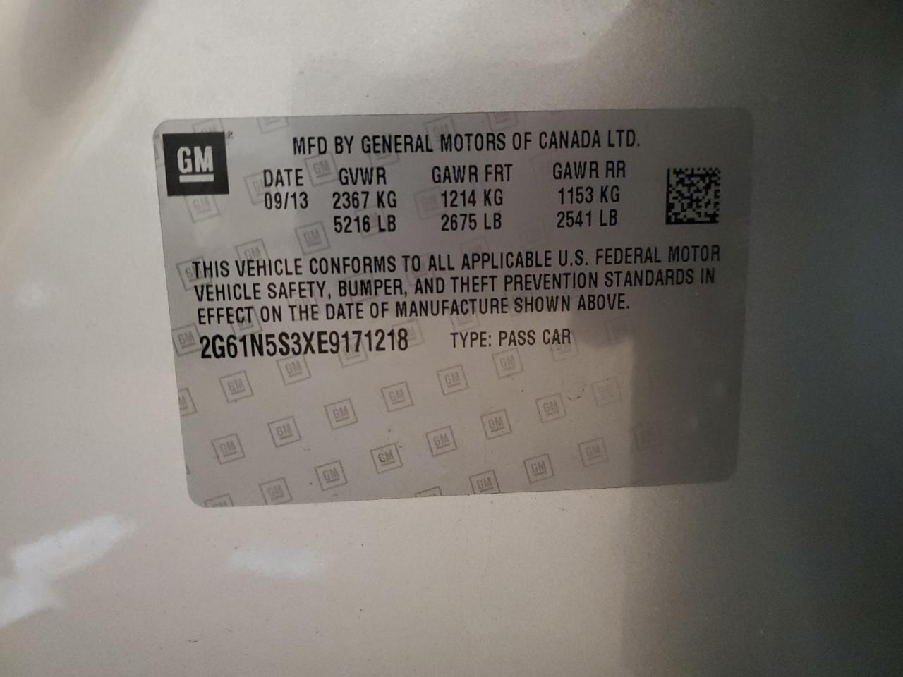 2014 Cadillac Xts Luxury Collection VIN: 2G61N5S3XE9171218 Lot: 81906535