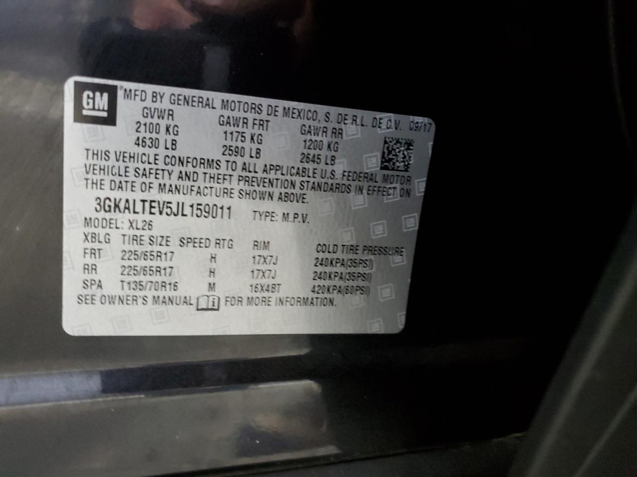 2018 GMC Terrain Sle VIN: 3GKALTEV5JL159011 Lot: 81708425