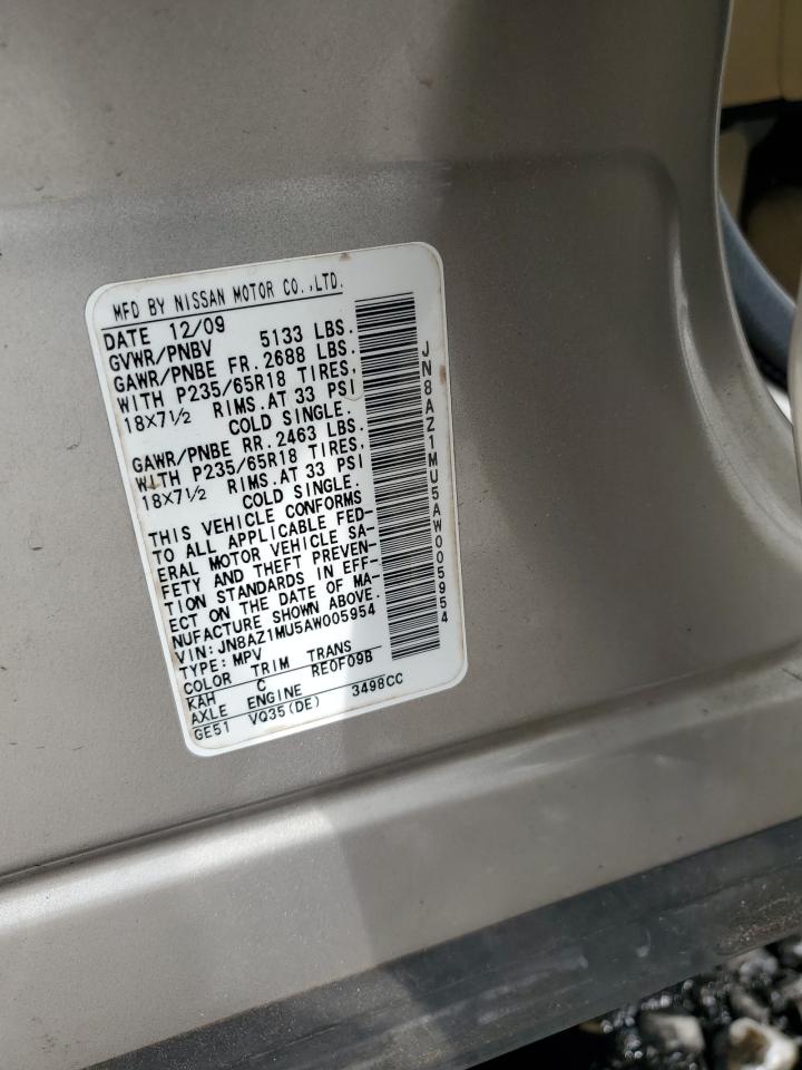 2010 Nissan Murano S VIN: JN8AZ1MU5AW005954 Lot: 83951985