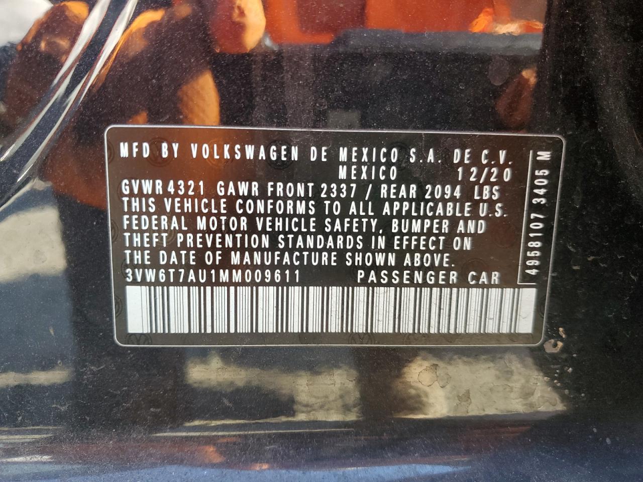 2021 Volkswagen Gti S VIN: 3VW6T7AU1MM009611 Lot: 80822895