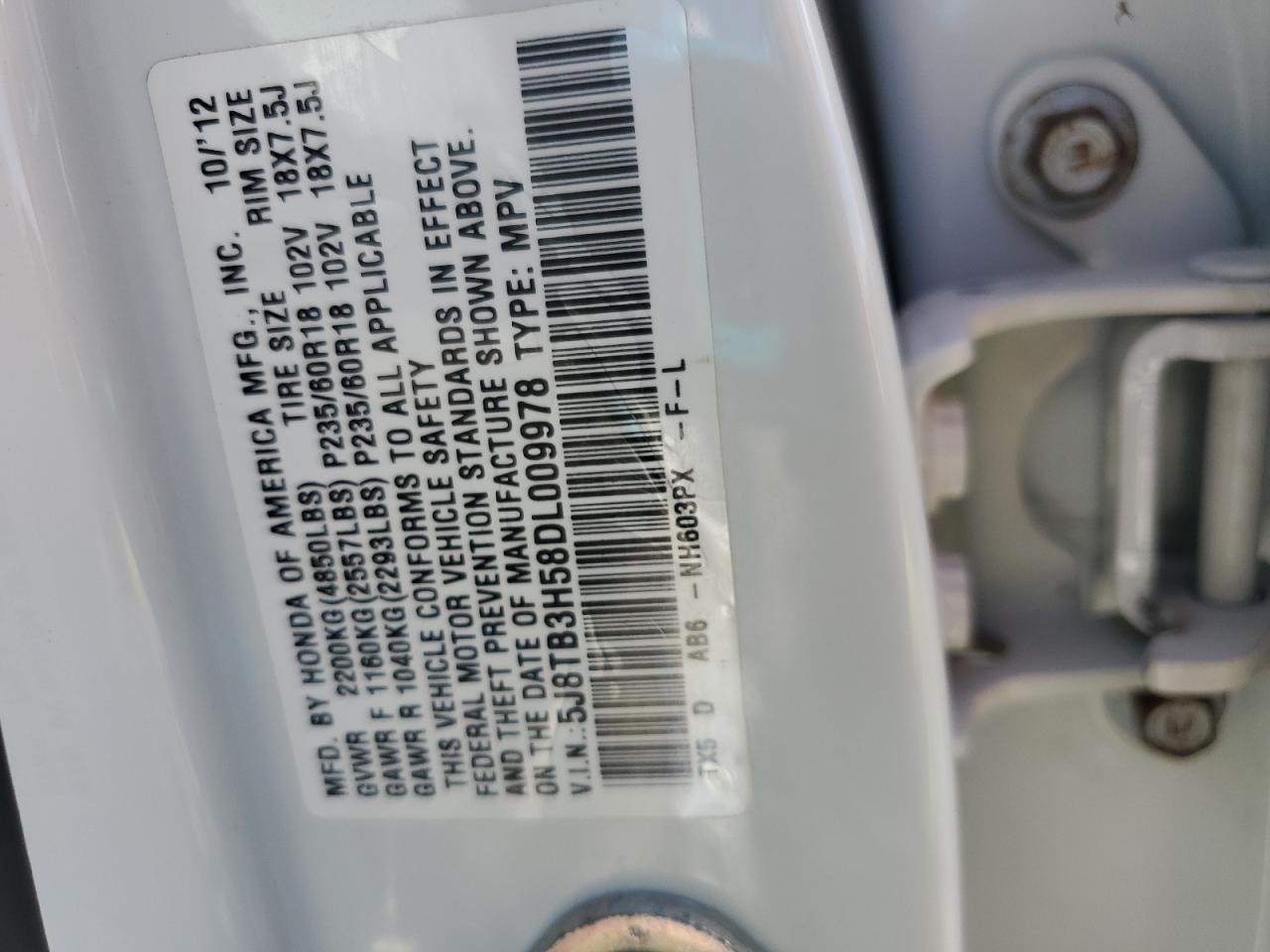 2013 Acura Rdx Technology VIN: 5J8TB3H58DL009978 Lot: 84060245