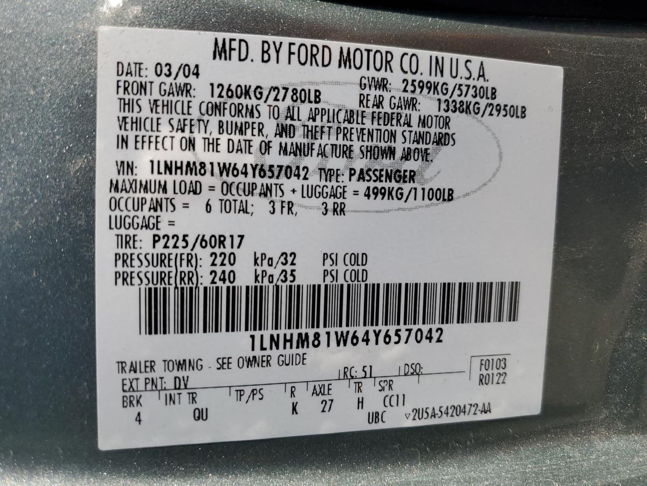 2004 Lincoln Town Car Executive VIN: 1LNHM81W64Y657042 Lot: 82072875