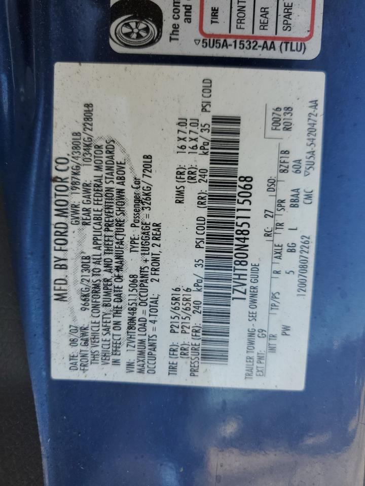 2008 Ford Mustang VIN: 1ZVHT80N485115068 Lot: 80525685