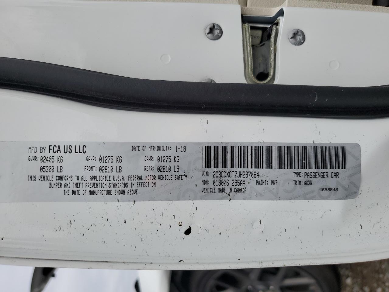 2018 Dodge Charger R/T VIN: 2C3CDXCT7JH237084 Lot: 81502185