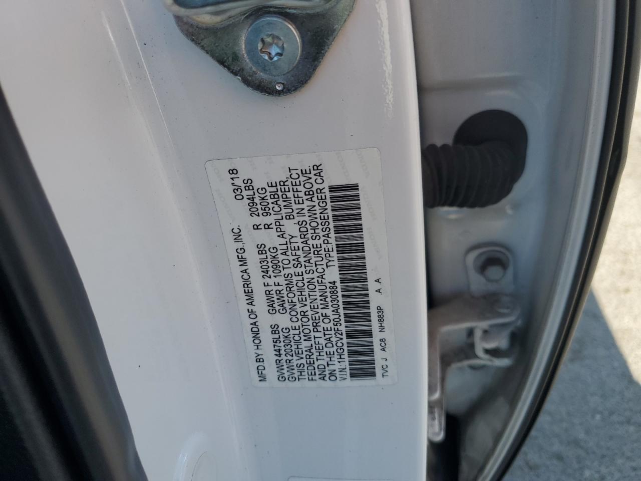 2018 Honda Accord Exl VIN: 1HGCV2F50JA030884 Lot: 80554895