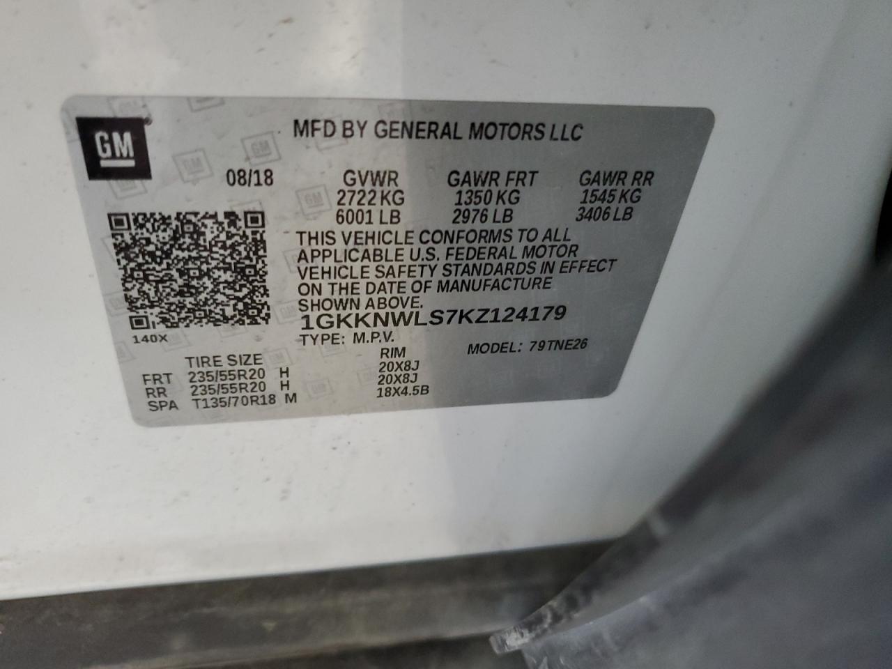 2019 GMC Acadia Slt-2 VIN: 1GKKNWLS7KZ124179 Lot: 71254695