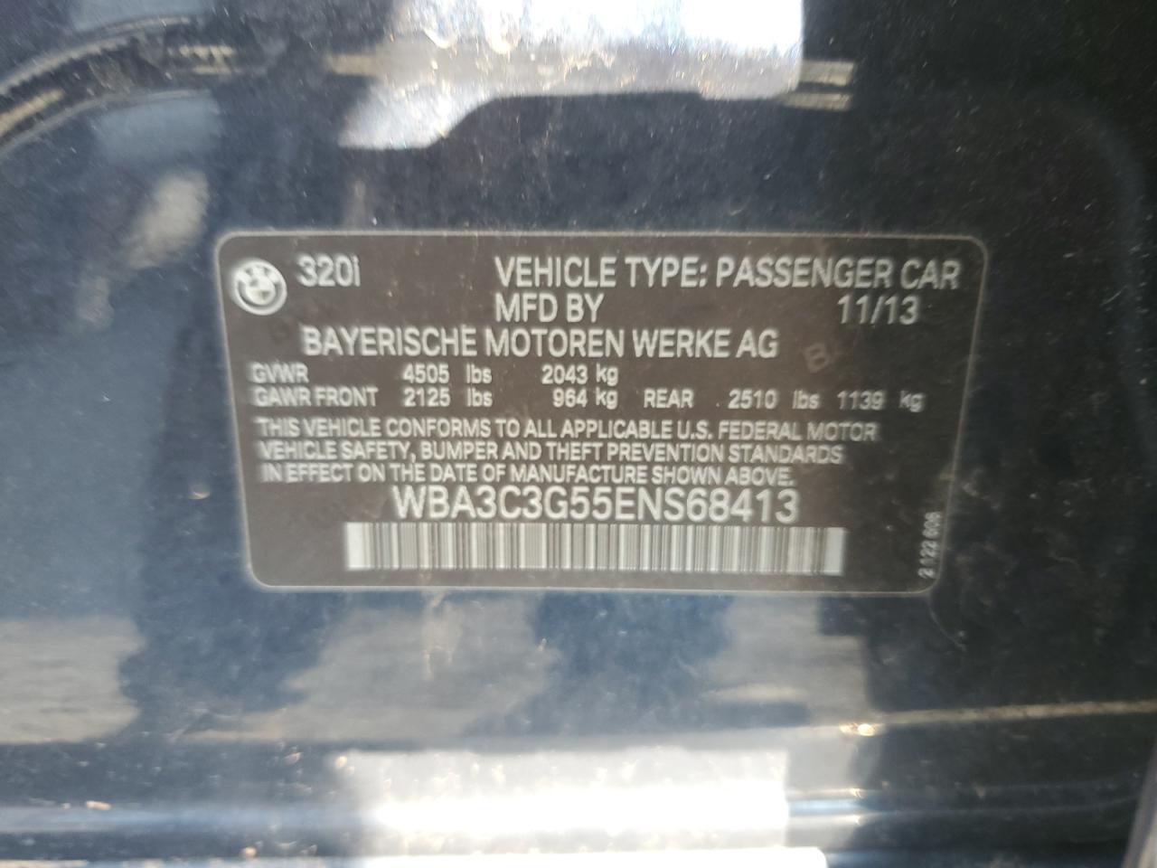 2014 BMW 320 I xDrive VIN: WBA3C3G55ENS68413 Lot: 81065555