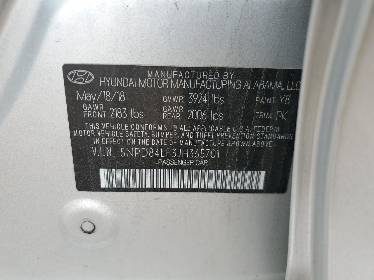 2018 Hyundai Elantra Sel VIN: 5NPD84LF3JH365701 Lot: 81340205