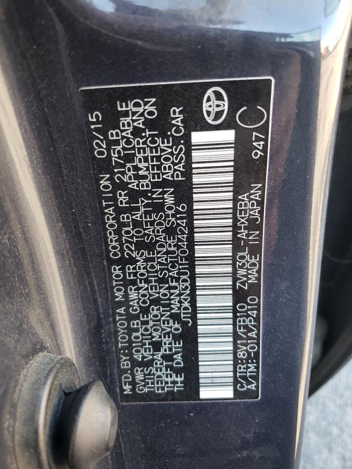 2015 Toyota Prius VIN: JTDKN3DU1F0442416 Lot: 80898775