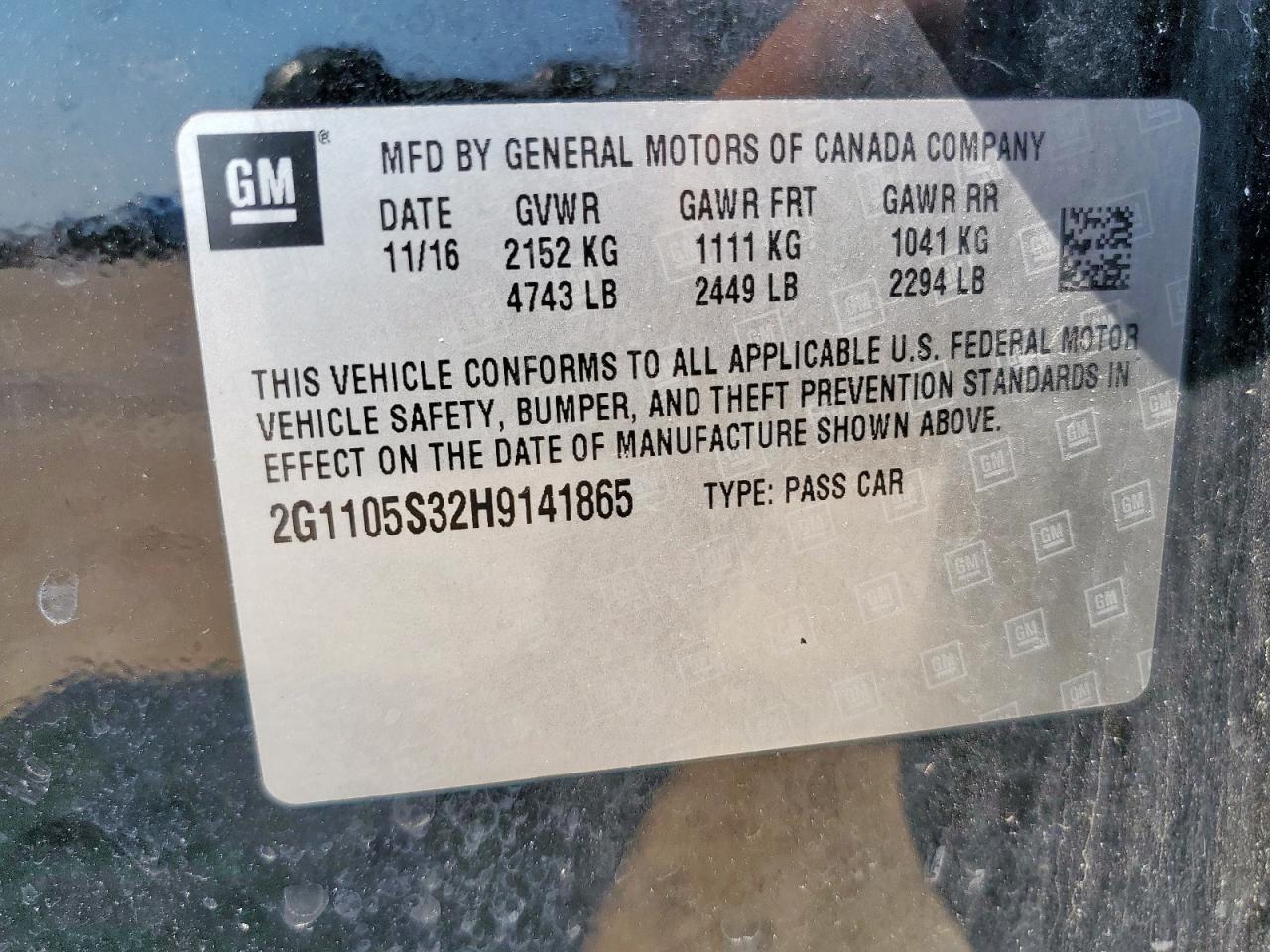 2017 Chevrolet Impala Lt VIN: 2G1105S32H9141865 Lot: 80806715