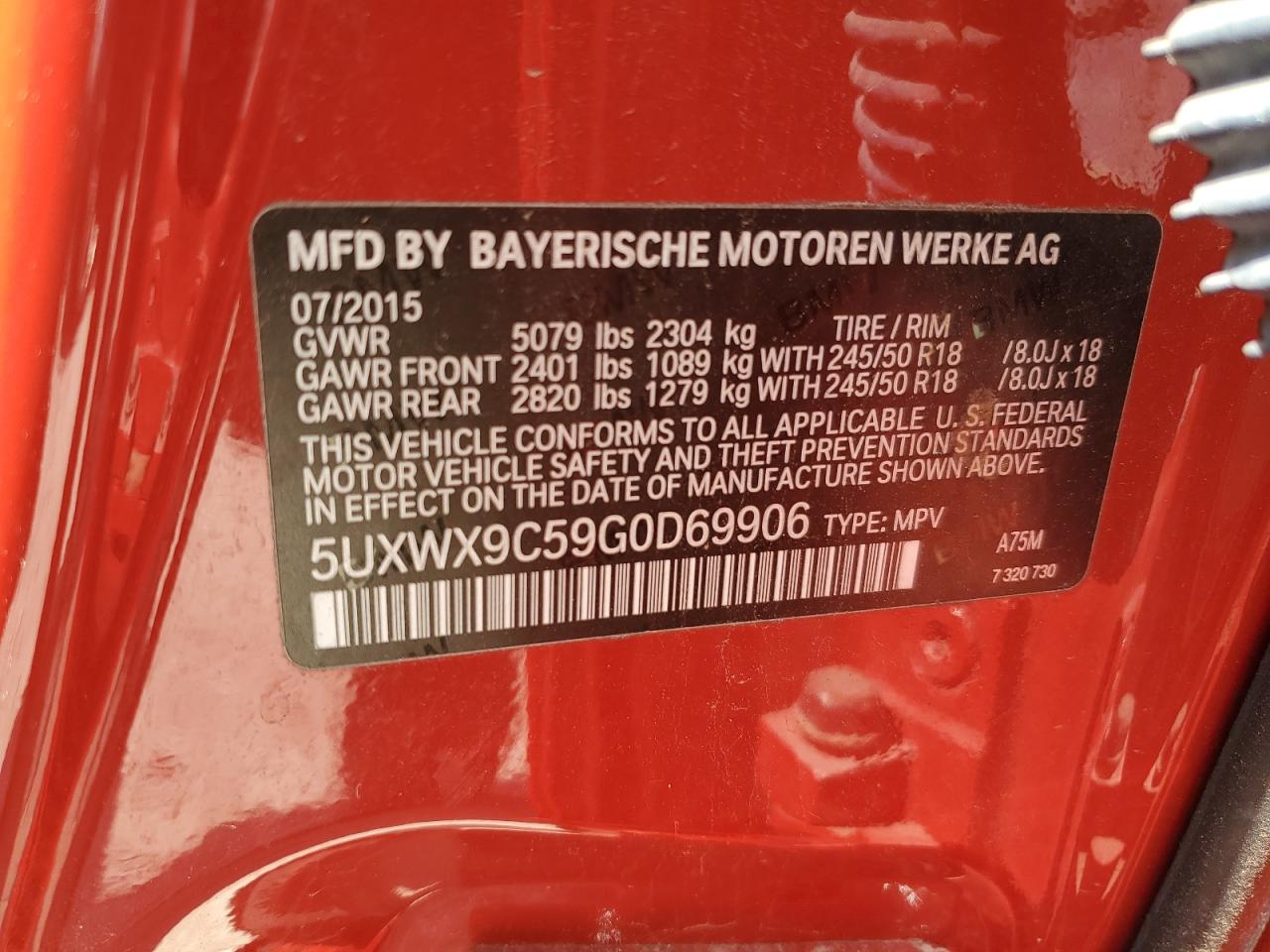 2016 BMW X3 xDrive28I VIN: 5UXWX9C59G0D69906 Lot: 71515695