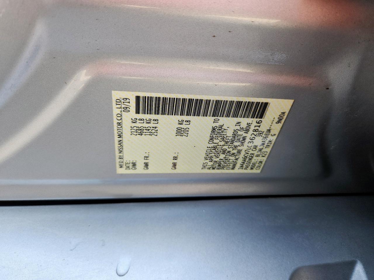 2020 Nissan Maxima Sv VIN: 1N4AA6CV7LC362816 Lot: 81468055