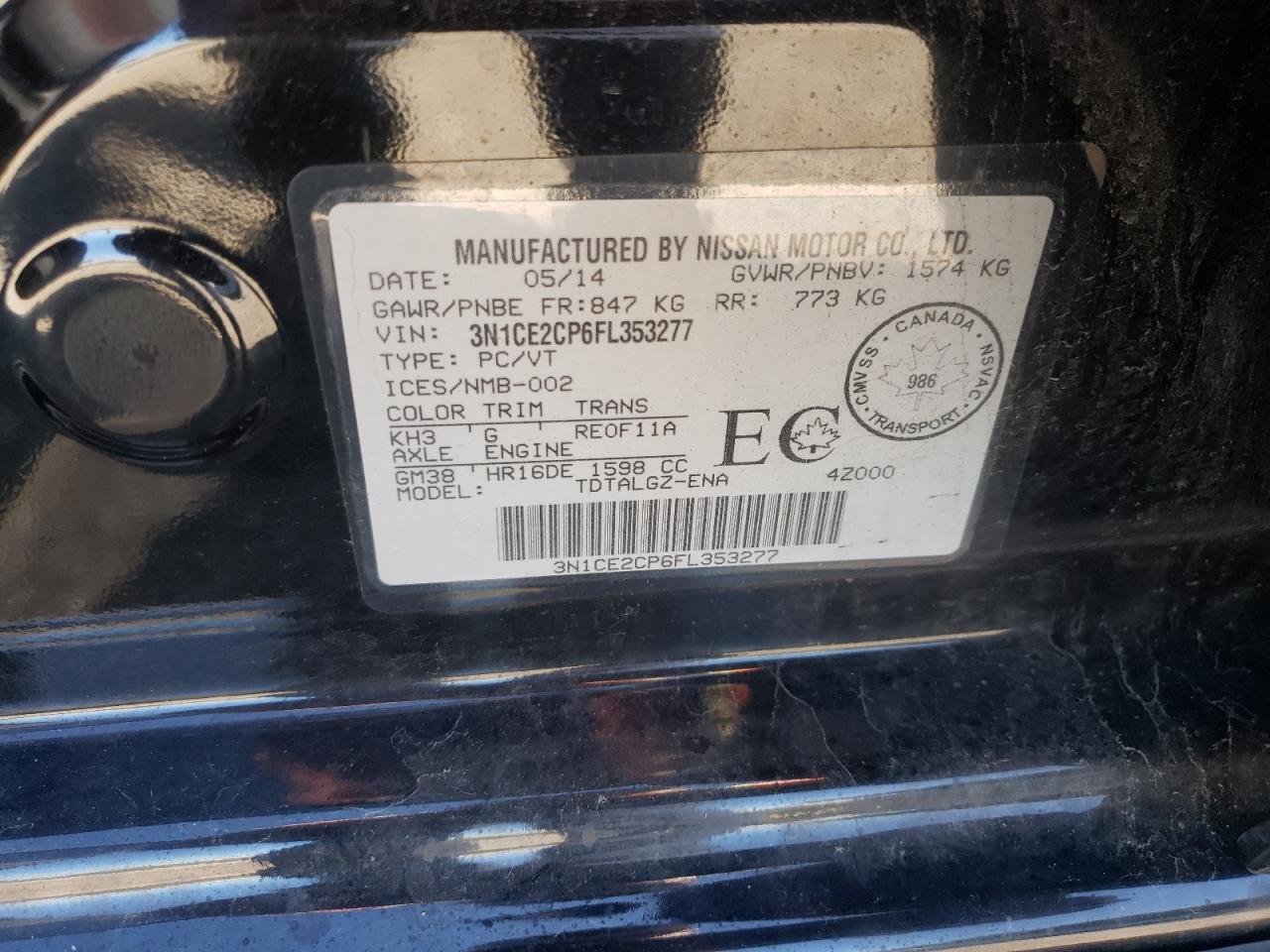 2015 Nissan Versa Note S VIN: 3N1CE2CP6FL353277 Lot: 84537355
