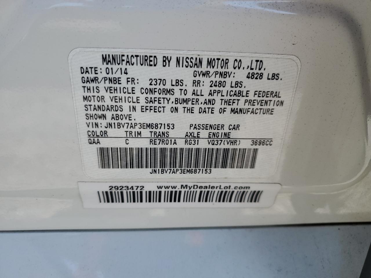 2014 Infiniti Q50 Base VIN: JN1BV7AP3EM687153 Lot: 80360405