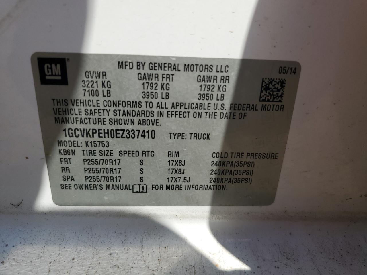 2014 Chevrolet Silverado K1500 VIN: 1GCVKPEH0EZ337410 Lot: 81786055