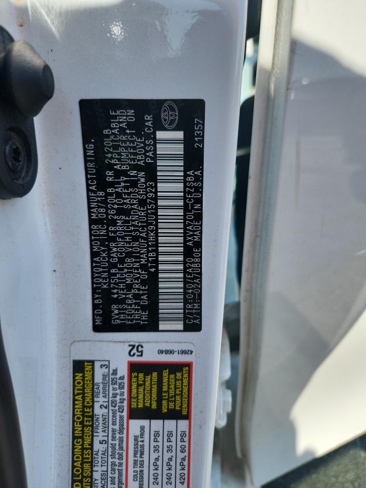 2018 Toyota Camry L VIN: 4T1B11HK9JU157923 Lot: 71682035