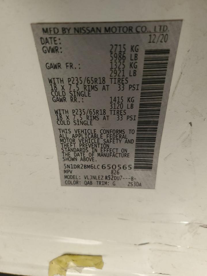 2020 Nissan Pathfinder Sv VIN: 5N1DR2BM6LC650565 Lot: 82053105