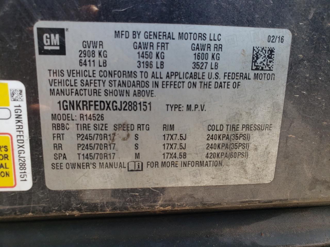 2016 Chevrolet Traverse Ls VIN: 1GNKRFEDXGJ288151 Lot: 70477975