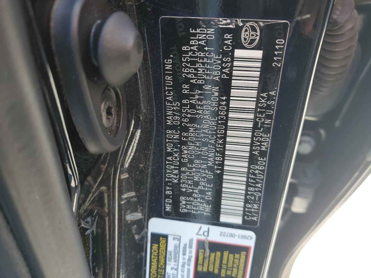 2016 Toyota Camry Le VIN: 4T1BF1FK1GU136044 Lot: 81476635