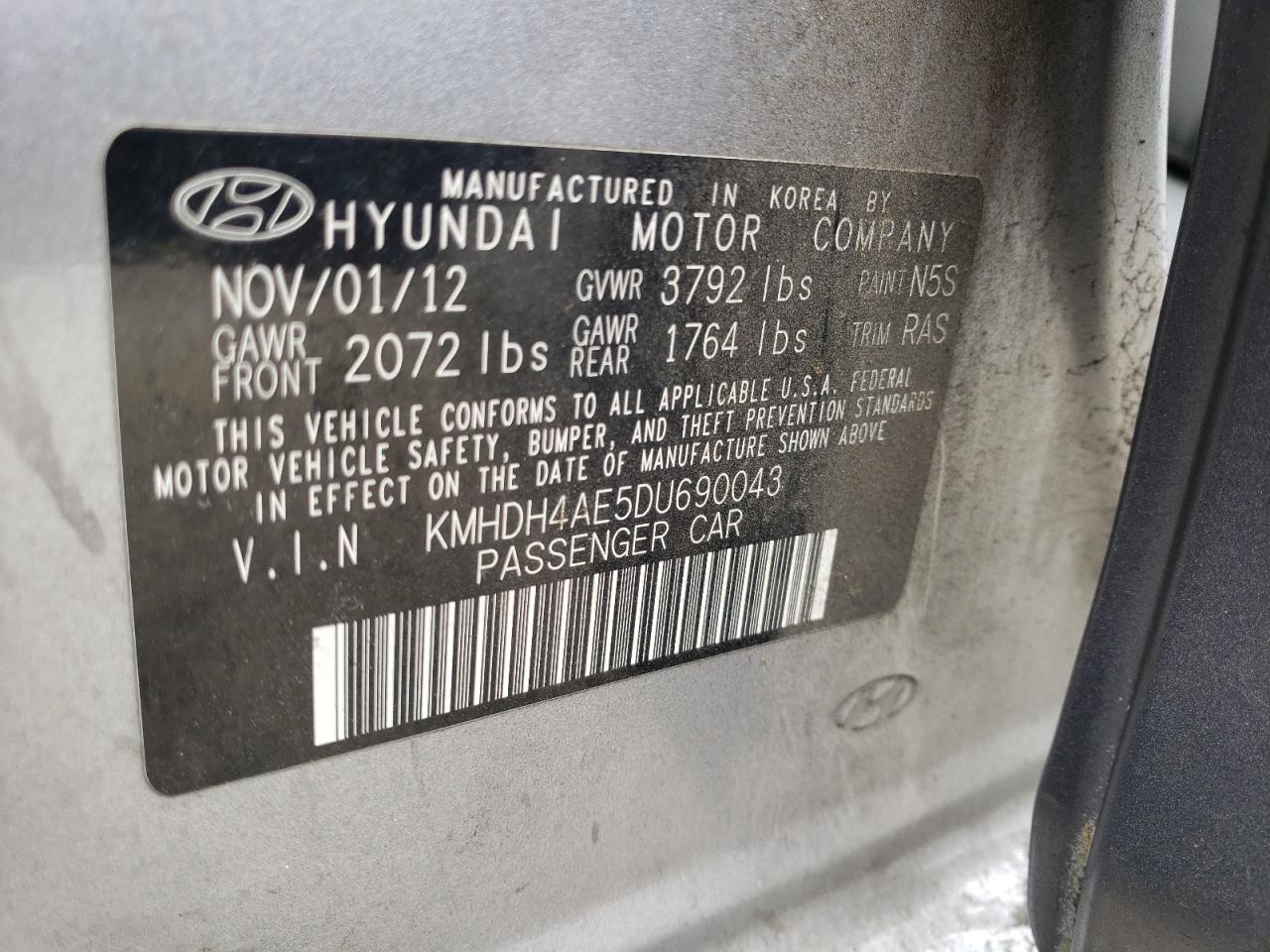 2013 Hyundai Elantra Gls VIN: KMHDH4AE5DU690043 Lot: 81527295