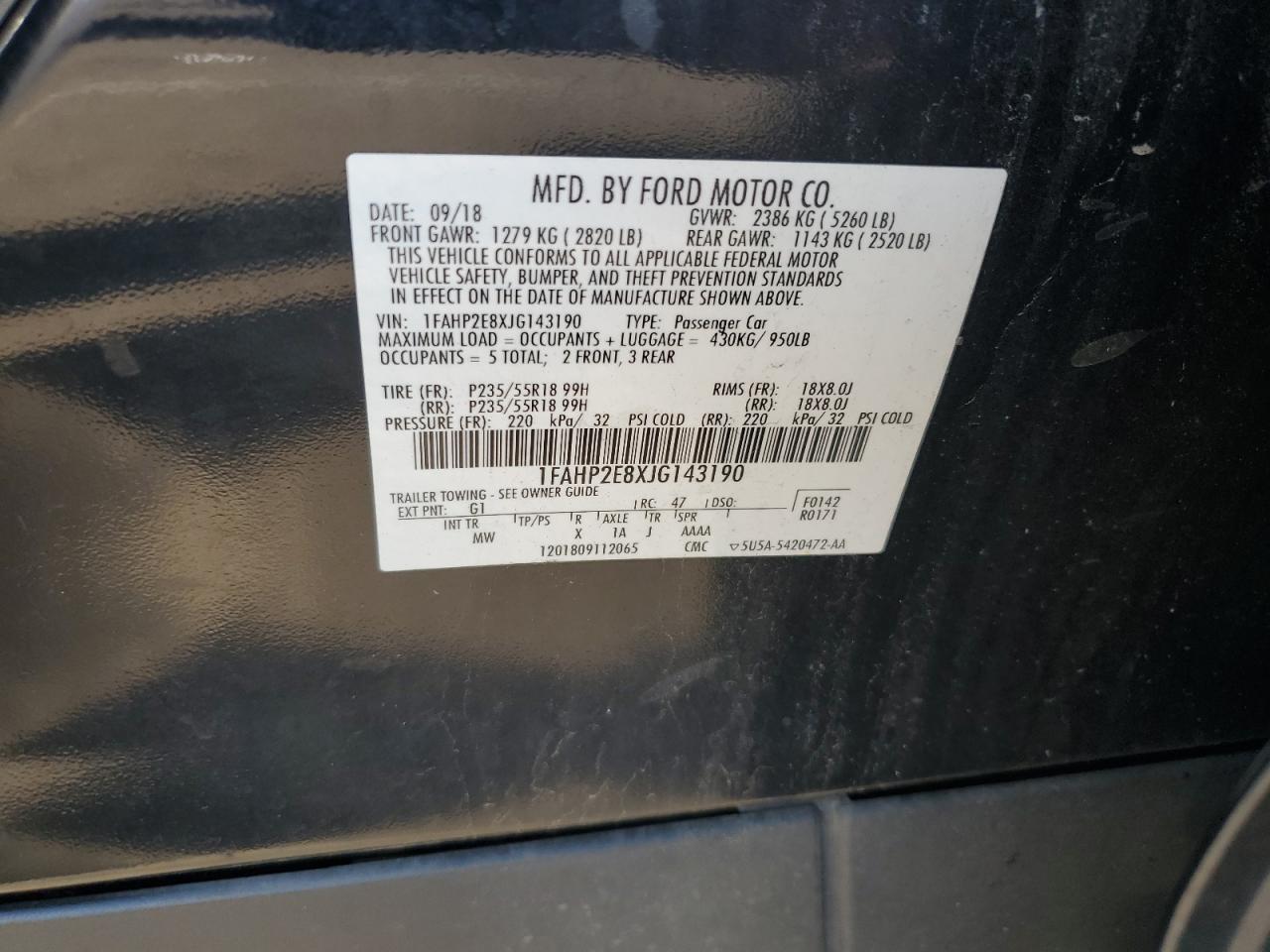 2018 Ford Taurus Sel VIN: 1FAHP2E8XJG143190 Lot: 80857665