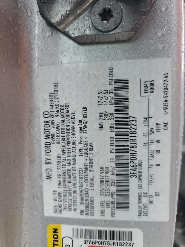 2018 Ford Fusion Se VIN: 3FA6P0H78JR182237 Lot: 81722925