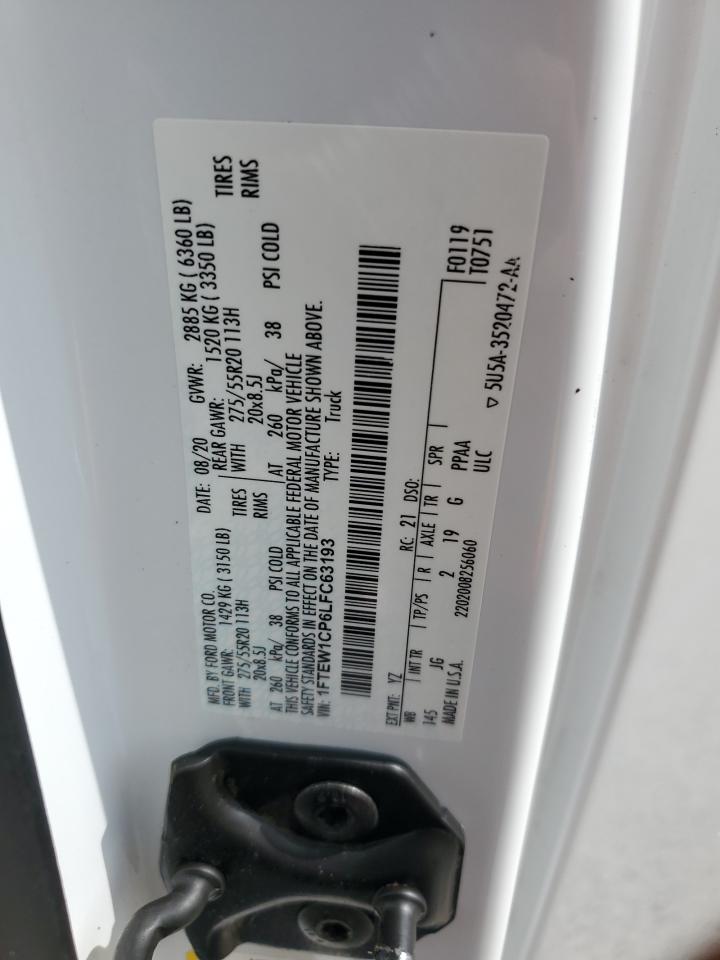 2020 Ford F150 Supercrew VIN: 1FTEW1CP6LFC63193 Lot: 84207455