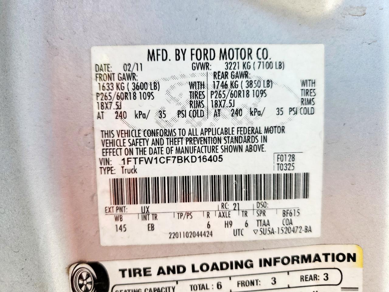 2011 Ford F150 Supercrew VIN: 1FTFW1CF7BKD16405 Lot: 80723955