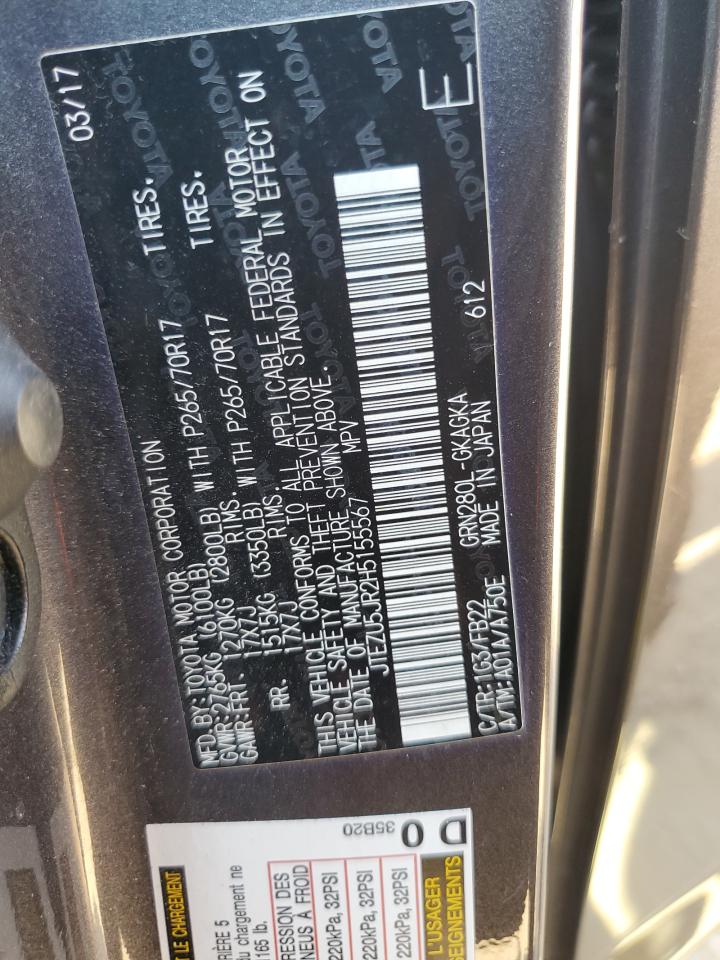 2017 Toyota 4Runner Sr5 VIN: JTEZU5JR2H5155567 Lot: 80910505