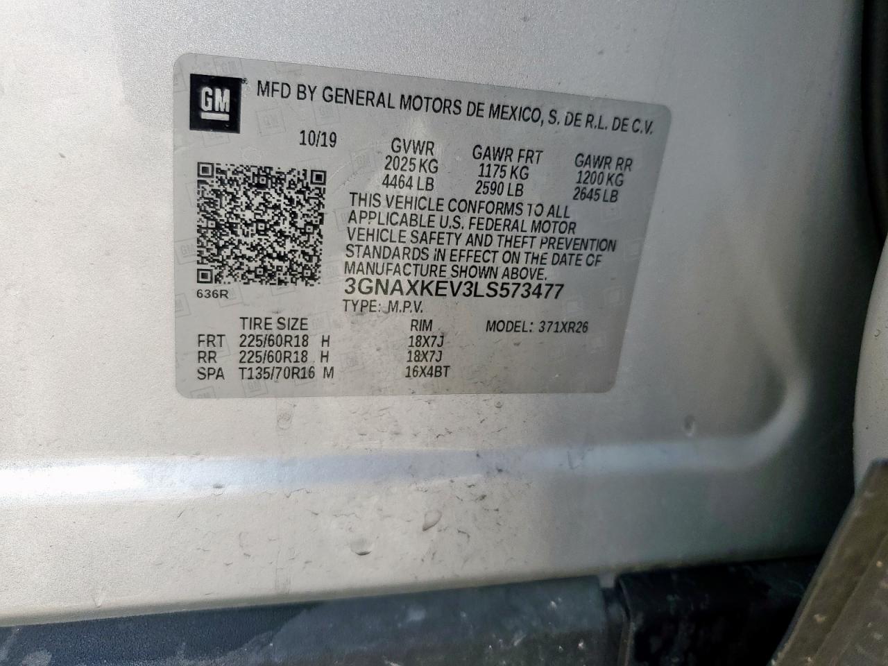 2020 Chevrolet Equinox Lt VIN: 3GNAXKEV3LS573477 Lot: 81815935