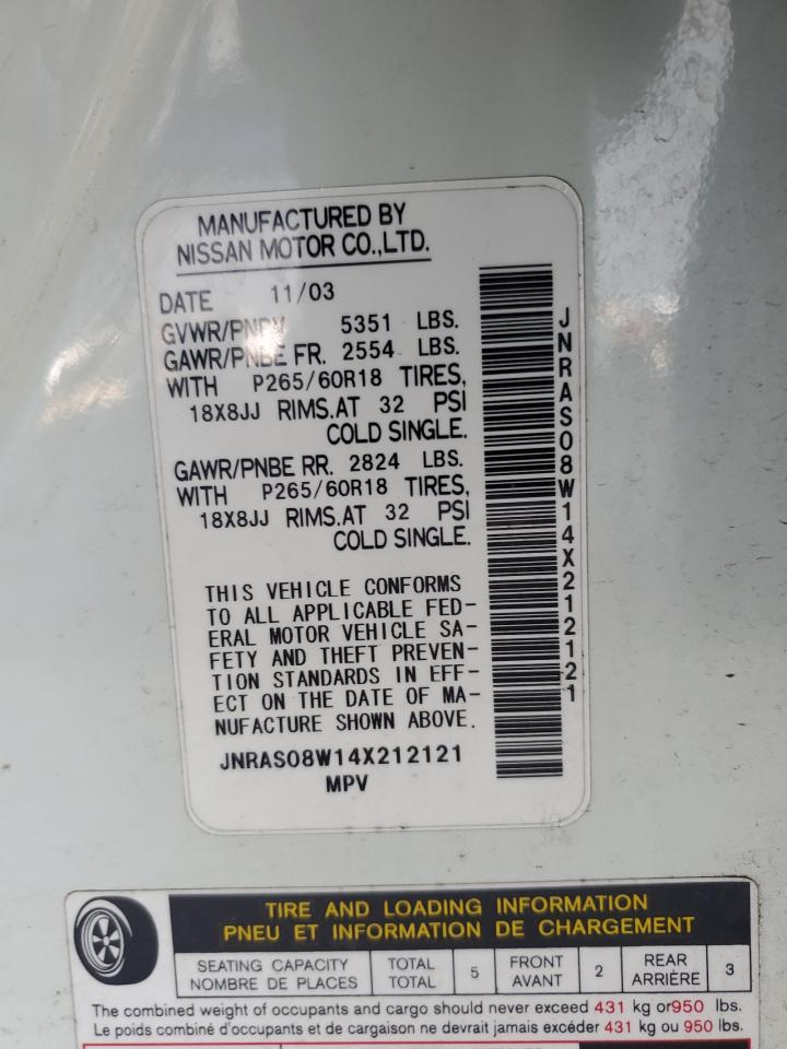 2004 Infiniti Fx35 VIN: JNRAS08W14X212121 Lot: 81332105