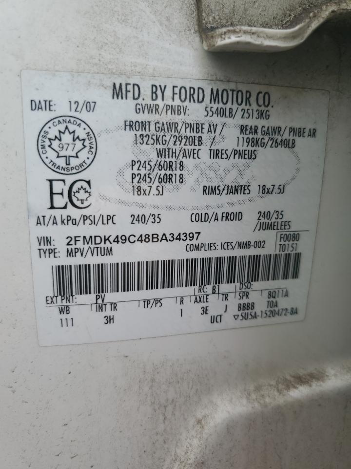 2008 Ford Edge Limited VIN: 2FMDK49C48BA34397 Lot: 81444535