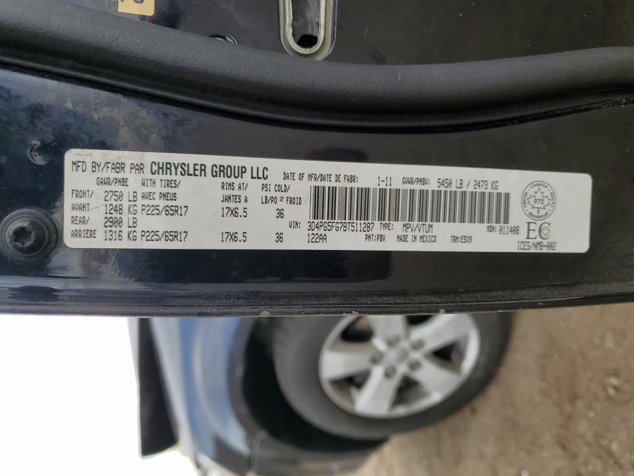 2011 Dodge Journey Sxt VIN: 3D4PG5FG7BT511287 Lot: 84292705