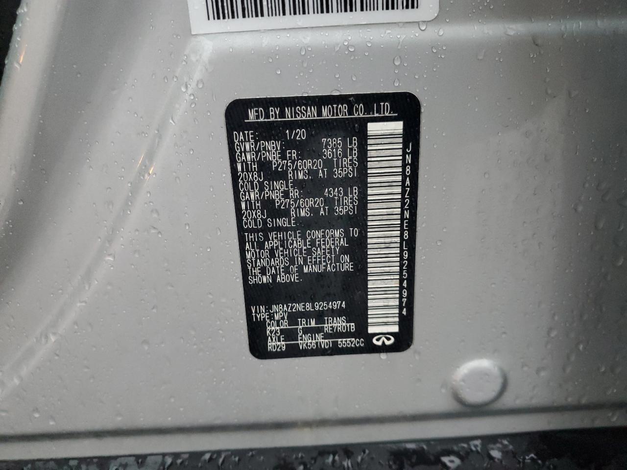 2020 Infiniti Qx80 Luxe VIN: JN8AZ2NE8L9254974 Lot: 81290675