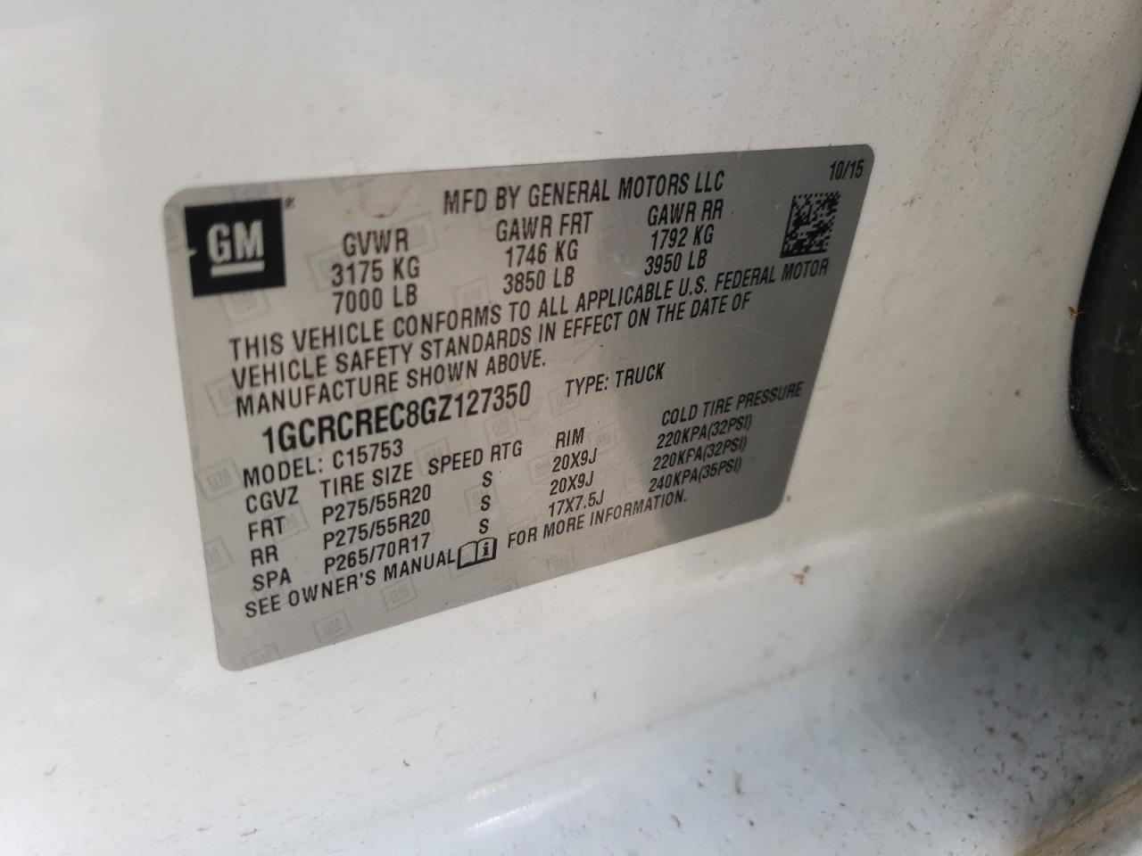 2016 Chevrolet Silverado C1500 Lt VIN: 1GCRCREC8GZ127350 Lot: 71655345