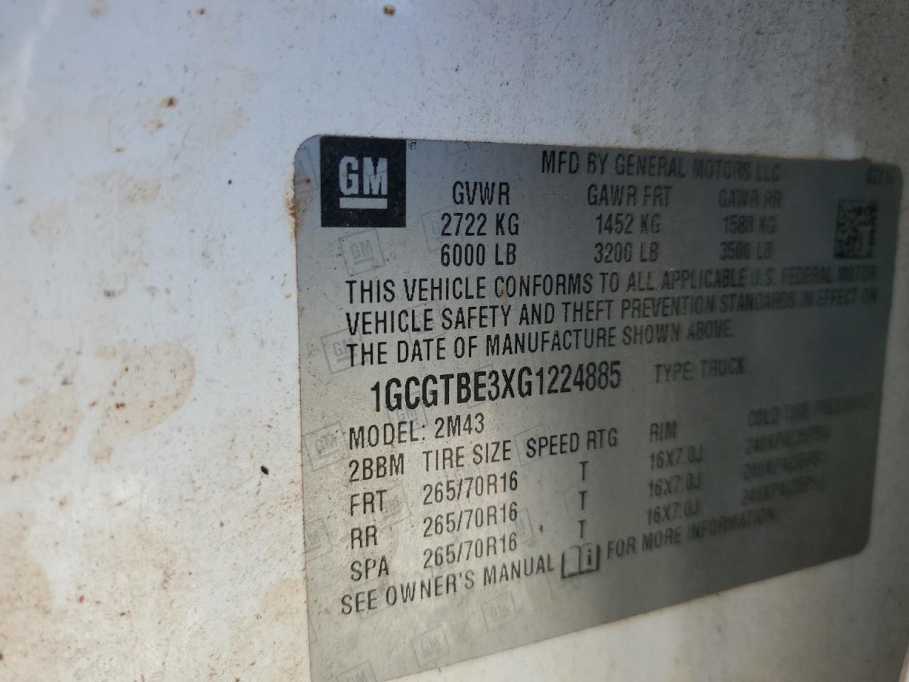 2016 Chevrolet Colorado VIN: 1GCGTBE3XG1224885 Lot: 80678575