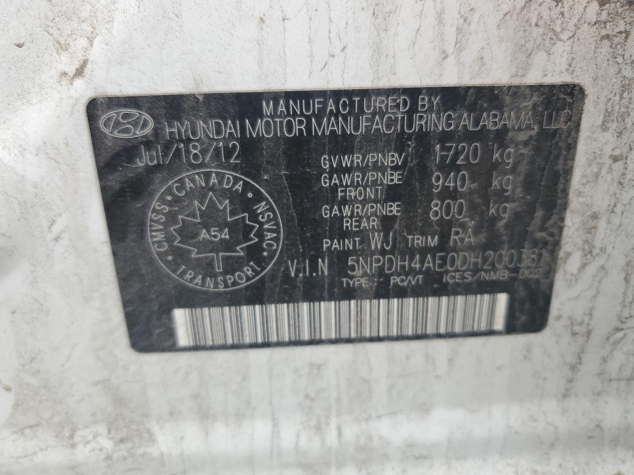 2013 Hyundai Elantra Gls VIN: 5NPDH4AE0DH200381 Lot: 81461795