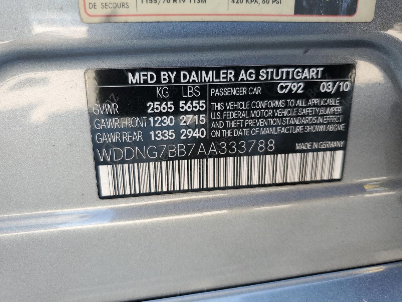 2010 Mercedes-Benz S 550 VIN: WDDNG7BB7AA333788 Lot: 81293925