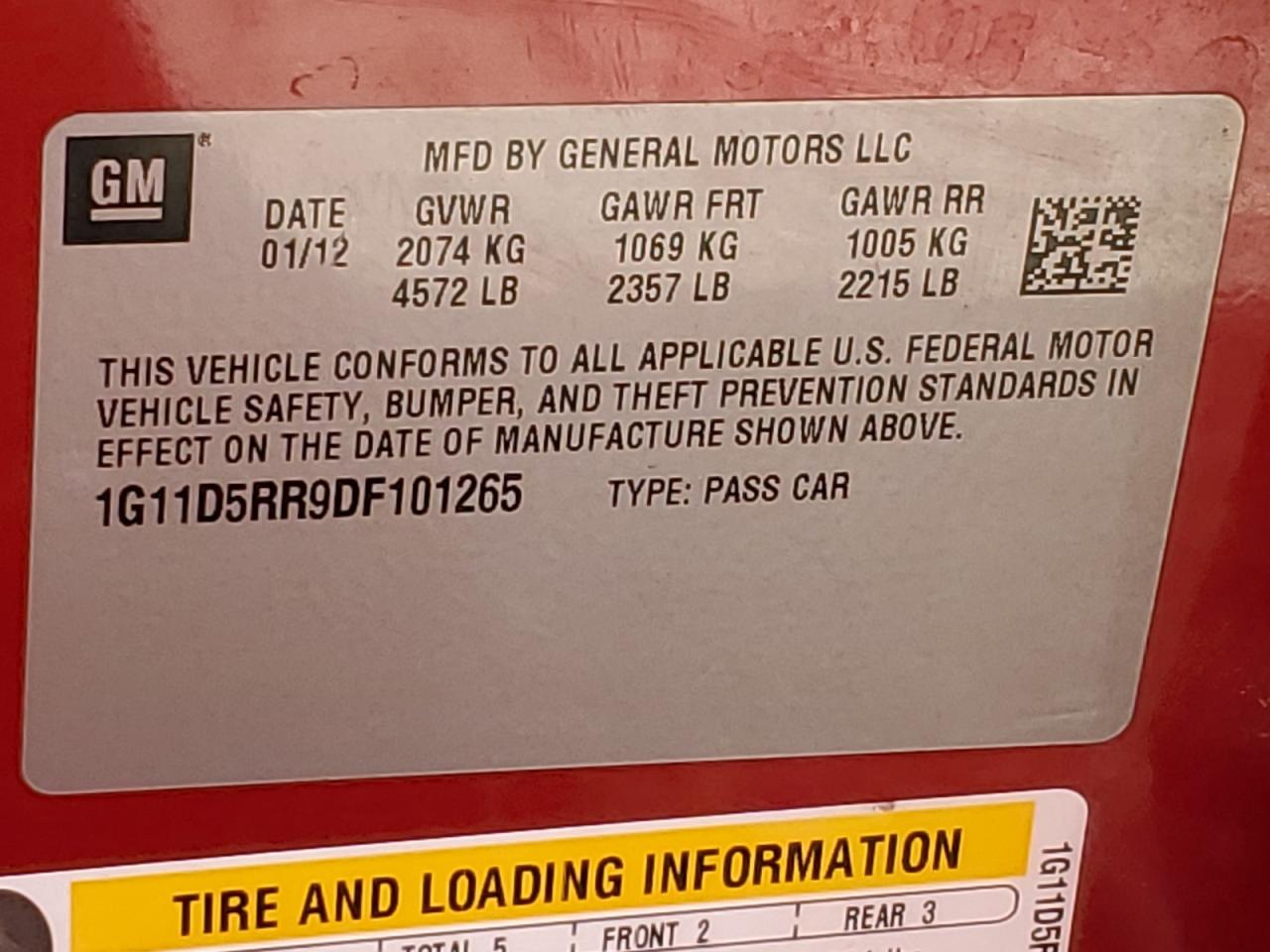 2013 Chevrolet Malibu 1Lt VIN: 1G11D5RR9DF101265 Lot: 81476395