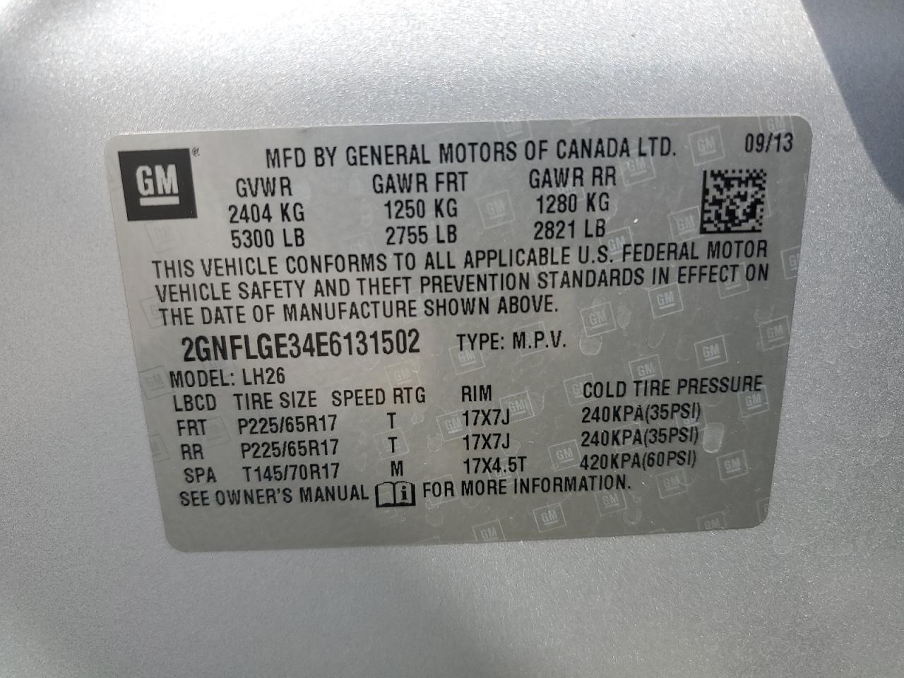 2014 Chevrolet Equinox Lt VIN: 2GNFLGE34E6131502 Lot: 80299745