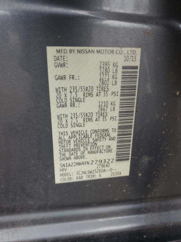 2015 Nissan Murano S VIN: 5N1AZ2MH4FN279322 Lot: 84429025