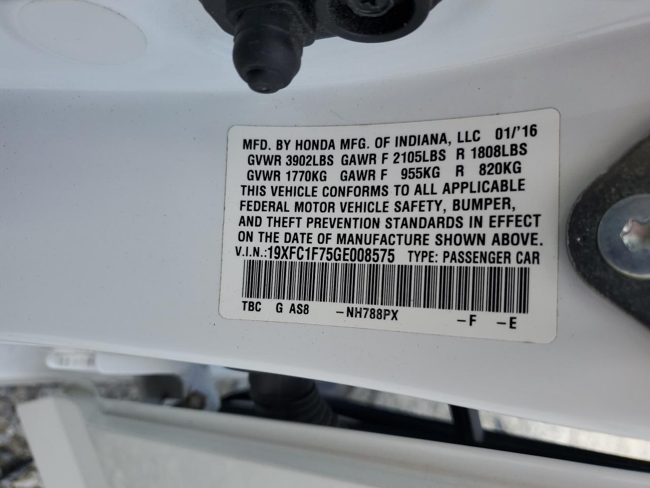 2016 Honda Civic Exl VIN: 19XFC1F75GE008575 Lot: 81906905